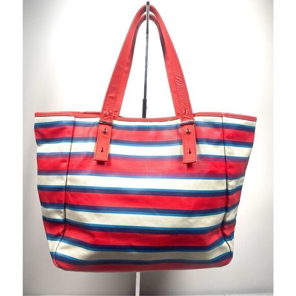 Marc Jacobs Workwear Coated Canvas Striped Tote ~ Red White Blue - Picture 2 of 8